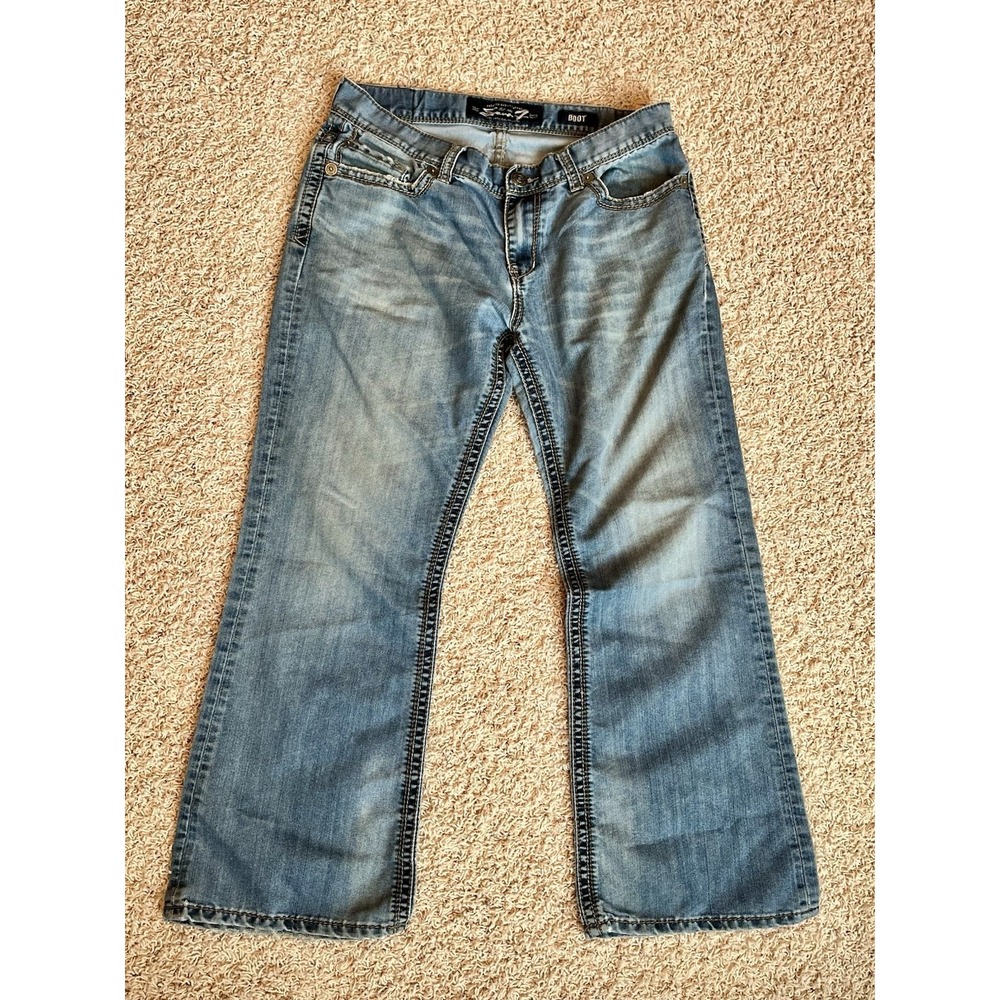 Seven7 Jeans Men's 34x30 Blue Denim Bootcut Flap Pocket Distressed Boot